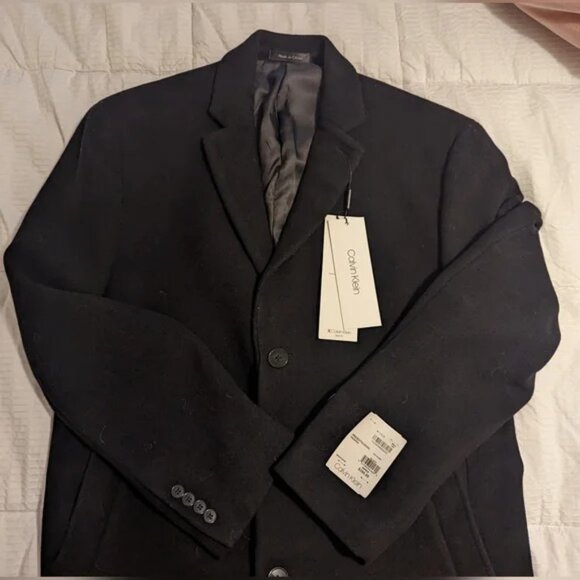 NWT Calvin Klein Men's Wool Coat Black Color Size 46R-XL $90 - Picture 2 of 5